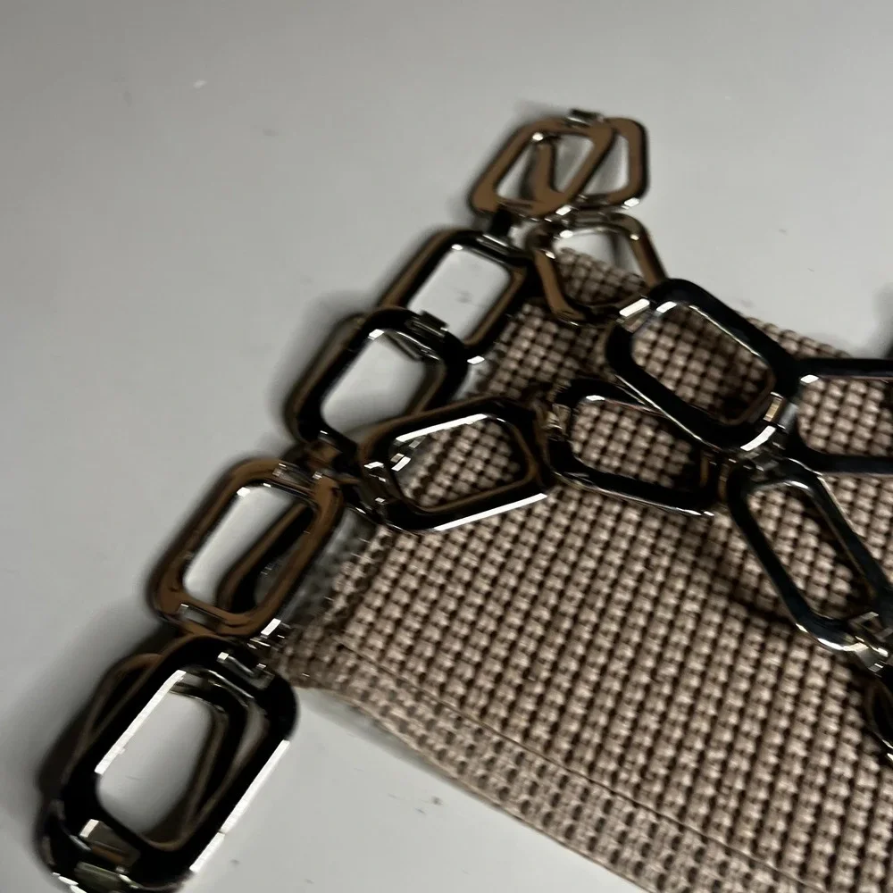 Silver Tone Rectangular Chain Link Belt Y2K Geometric Metallic Waist Accessory